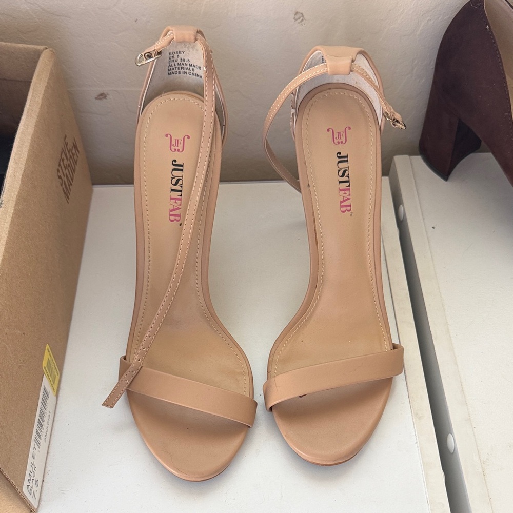 JustFab Nude Strappy Heels